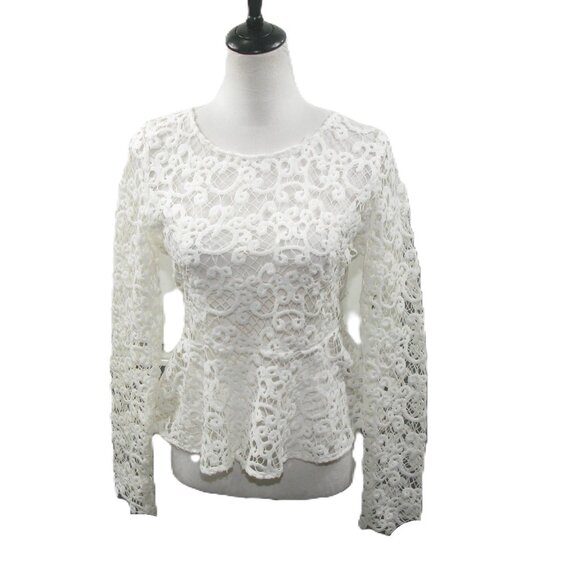 Avec Tops - Avec White Open Knit Crochet Long Sleeve Top Size Large